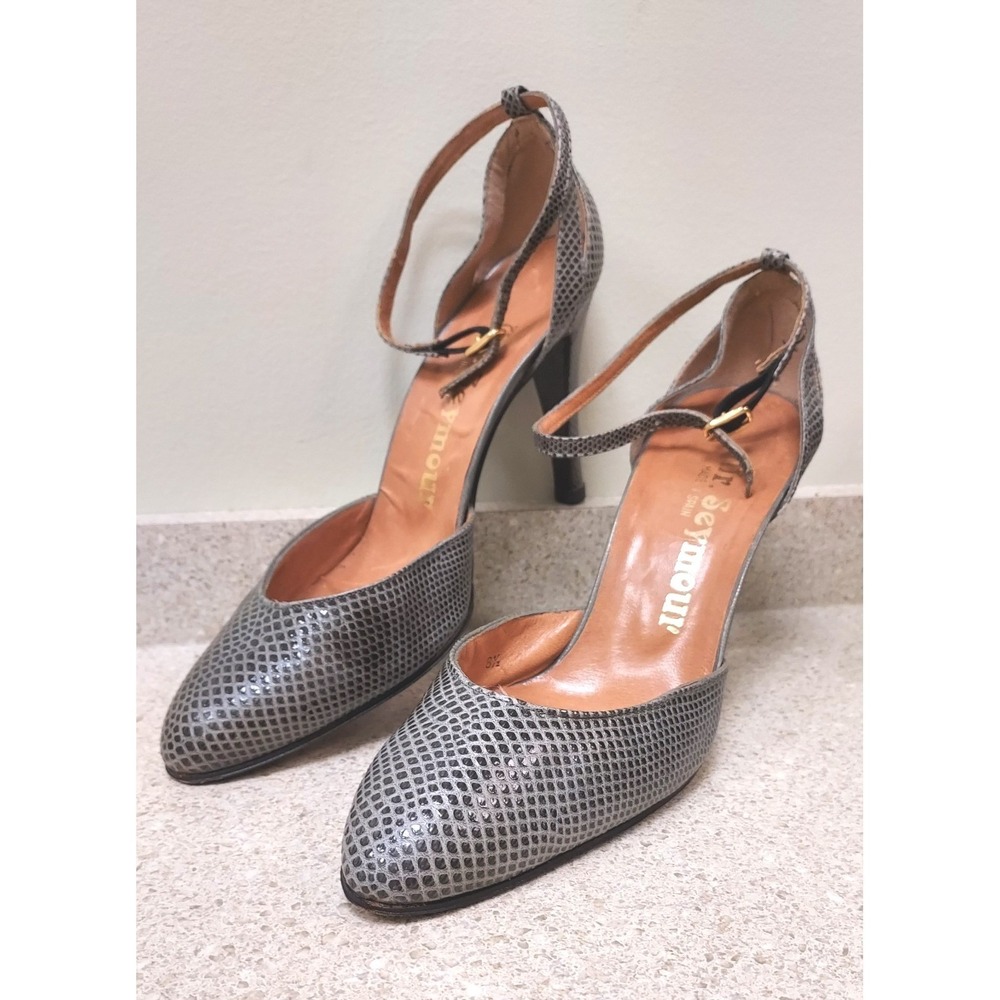 Mr. Seymour D'Orsay Pumps Women 8.5 Gray Snakeskin Ankle Strap Stiletto Spain